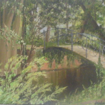 Картина под названием "old-bridge-in-park" - Liubov Aristova, Подлинное произведение искусства, Масло