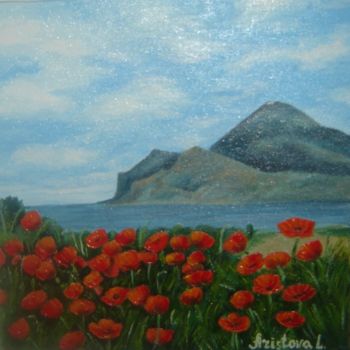 Painting titled "poppy-field" by Liubov Aristova, Original Artwork, Oil