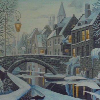 Schilderij getiteld "Bruges in winter wi…" door Liubov Aristova, Origineel Kunstwerk, Olie