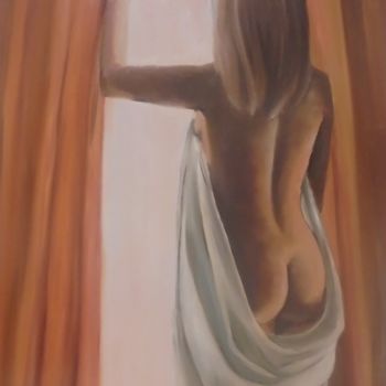 Painting titled "naked woman look ou…" by Liubov Aristova, Original Artwork, Oil