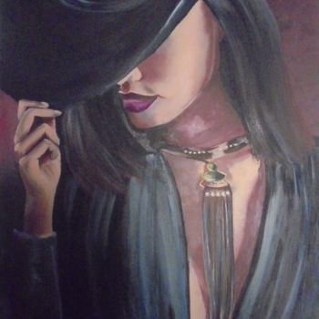 Pintura intitulada "lady in black" por Liubov Aristova, Obras de arte originais, Óleo