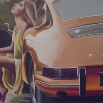Schilderij getiteld "My Porsche 2" door Liubov Aristova, Origineel Kunstwerk, Olie