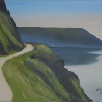Painting titled "England Coast Path" by Liubov Aristova, Original Artwork, Oil