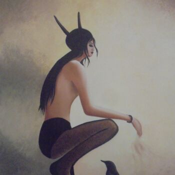 Painting titled "Fantasy girl with c…" by Liubov Aristova, Original Artwork, Oil