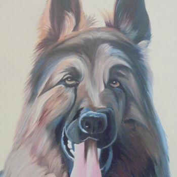 Painting titled "German Sheppard" by Liubov Aristova, Original Artwork, Oil