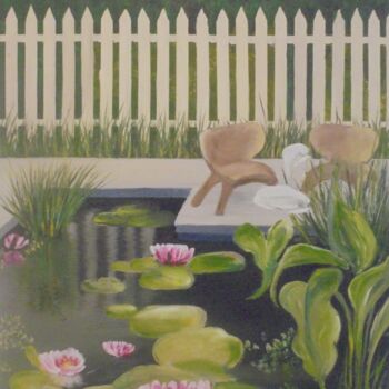 Painting titled "Pond Garden" by Liubov Aristova, Original Artwork, Oil