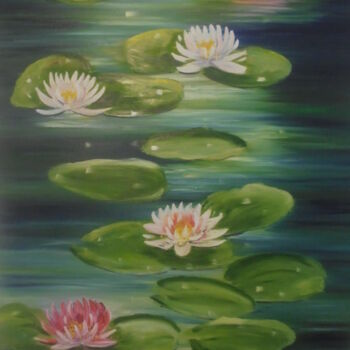 Painting titled "WATER LILY POOL" by Liubov Aristova, Original Artwork, Oil