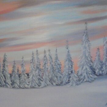 Peinture intitulée "SNOW LANDSCAPE FORE…" par Liubov Aristova, Œuvre d'art originale, Huile