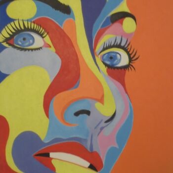 Schilderij getiteld "POP ART FACE" door Liubov Aristova, Origineel Kunstwerk, Olie