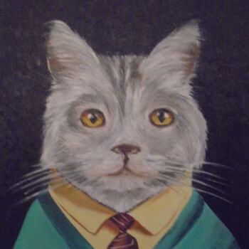 Painting titled "ZOOPORTRAIT CAT" by Liubov Aristova, Original Artwork, Oil