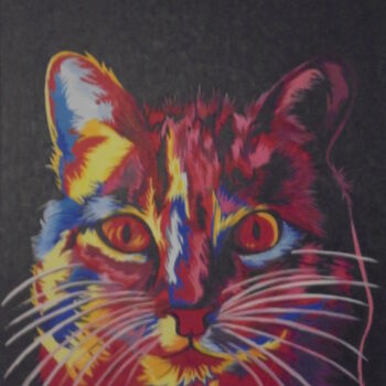 Painting titled "CAT 2 POPART" by Liubov Aristova, Original Artwork, Oil