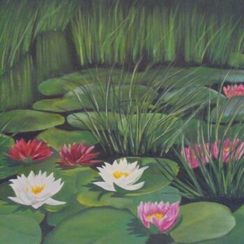 Schilderij getiteld "WATER LILIES 2" door Liubov Aristova, Origineel Kunstwerk, Olie