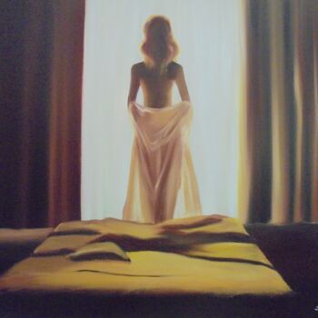 Pittura intitolato "Naked woman look ou…" da Liubov Aristova, Opera d'arte originale, Olio