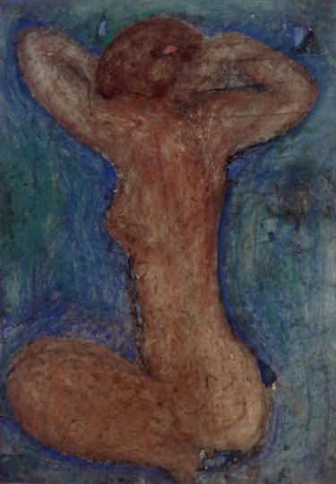 Картина под названием "Обнаженная на синем…" - Сергей Лаврентьев, Подлинное произведение искусства, Другой
