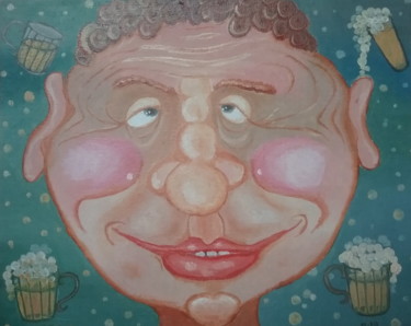 portrait of a beer lover. Dessin intitulée "portrait of a beer…" par Андрей Кленов, Œuvre d'art originale, Huile