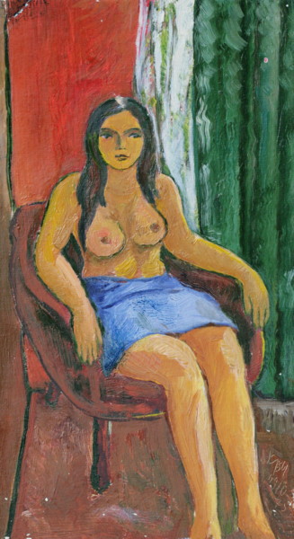 Peinture intitulée "María sentada en un…" par Valerii Klenov, Œuvre d'art originale, Huile