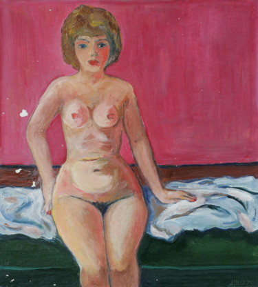 Painting titled "María, sentada en e…" by Valerii Klenov, Original Artwork, Oil