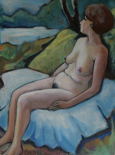 Peinture intitulée "sitting-on-the-natu…" par Valerii Klenov, Œuvre d'art originale, Huile