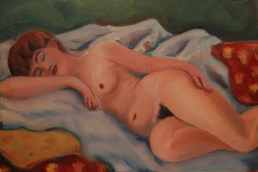 Painting titled "la-chica-tendida-en…" by Valerii Klenov, Original Artwork, Oil