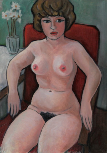 Painting titled "La mujer en el sill…" by Valerii Klenov, Original Artwork, Oil