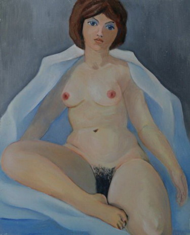Peinture intitulée "Mujer en azul manto." par Valerii Klenov, Œuvre d'art originale, Huile