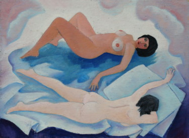 「Two Nude models」というタイトルの絵画 Валерий Кленовによって, オリジナルのアートワーク, オイル