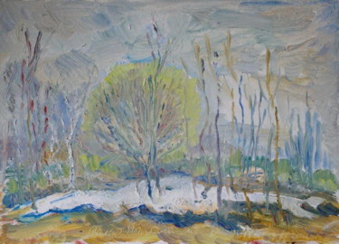 Painting titled "The last snow" by Valerii Klenov, Original Artwork, Oil