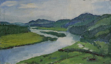 Painting titled "River Shilka" by Valerii Klenov, Original Artwork, Oil