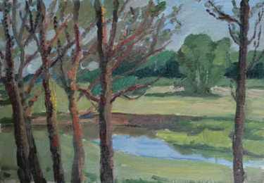 Painting titled "River Nerl in Jule" by Valerii Klenov, Original Artwork, Oil