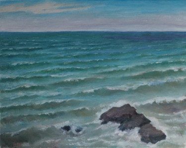 Painting titled "Black-sea(swimming-…" by Valerii Klenov, Original Artwork, Oil