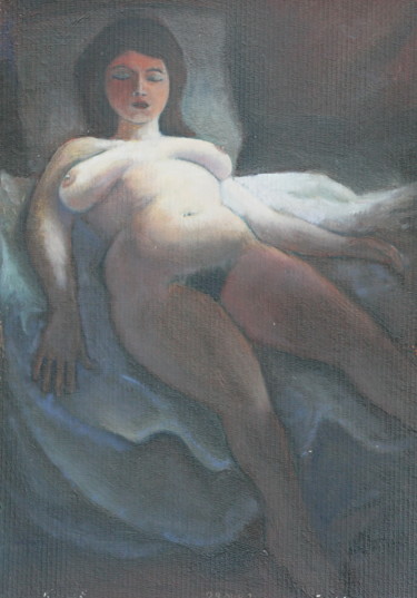 Painting titled "la-fille-avec-les-y…" by Valerii Klenov, Original Artwork, Oil