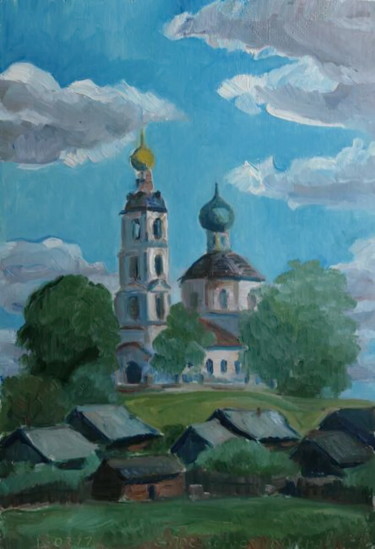 Pintura intitulada "The-church-in-Prech…" por Valerii Klenov, Obras de arte originais, Óleo