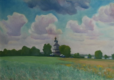 Painting titled "Old church in Prech…" by Valerii Klenov, Original Artwork, Oil