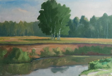Painting titled "nerl-river" by Valerii Klenov, Original Artwork, Oil