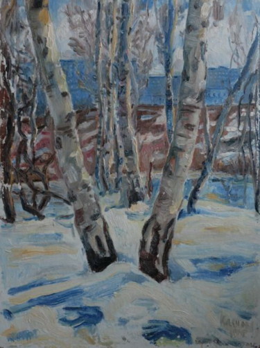 Painting titled "Birches" by Valerii Klenov, Original Artwork, Oil