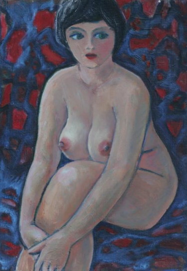 Painting titled "El-modelo-sentada-e…" by Valerii Klenov, Original Artwork, Oil