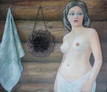 Painting titled "le-modele-et-le-mir…" by Valerii Klenov, Original Artwork, Oil