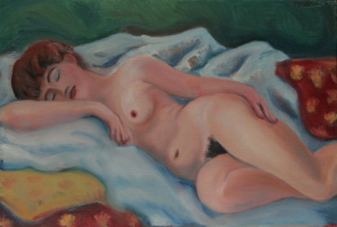 Painting titled "La chica tendida en…" by Valerii Klenov, Original Artwork, Oil
