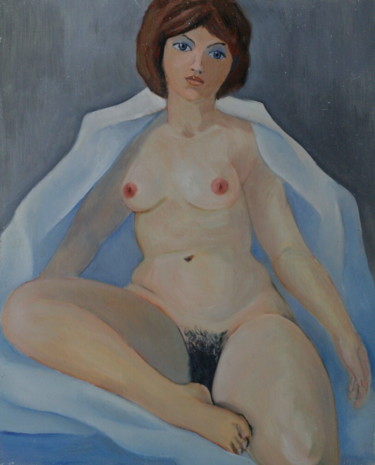 Painting titled "Mujer en azul manto…" by Valerii Klenov, Original Artwork, Oil