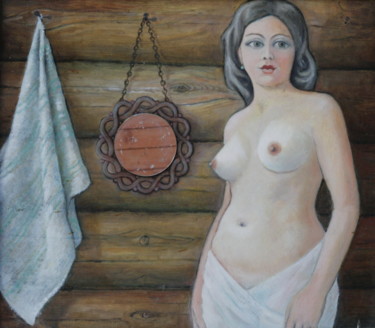 Pintura intitulada "Le modèle et le mir…" por Valerii Klenov, Obras de arte originais, Óleo