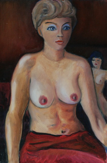 Painting titled "Sitting on a brown…" by Valerii Klenov, Original Artwork, Oil