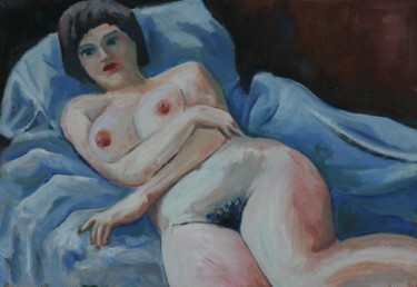 Painting titled "La chica acostada e…" by Valerii Klenov, Original Artwork, Oil