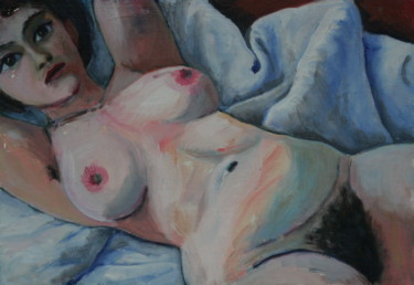 Painting titled "Carmen lying on a b…" by Valerii Klenov, Original Artwork, Oil