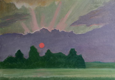 Painting titled "Summer sunset" by Valerii Klenov, Original Artwork, Oil