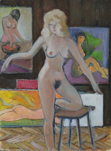 Painting titled "Desnuda la dama en…" by Valerii Klenov, Original Artwork, Oil