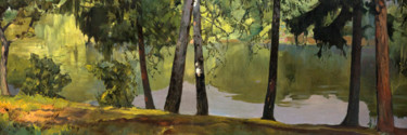 Pintura titulada "Лесное озеро" por Boris Kolesnik, Obra de arte original, Oleo