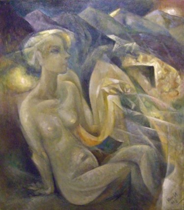 Картина под названием "Вечер в горах (Even…" - Ники, Подлинное произведение искусства, Масло