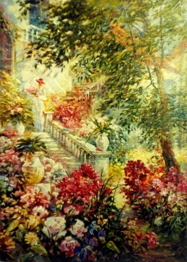 Картина под названием "In the garden" - Татьяна Милаш, Подлинное произведение искусства, Масло