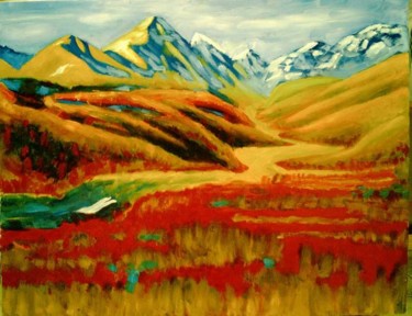 Pintura titulada "秋天的山谷（油画）45x60" por Hong Li, Obra de arte original