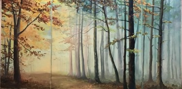 Painting titled "Утро. Туман. Лес." by Milani, Original Artwork, Oil